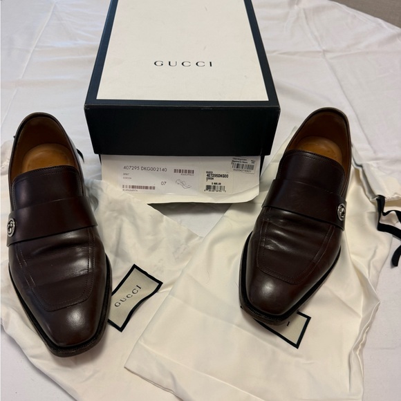 Gucci Men's Dark Brown Leather Slip-Ons - Picture 1 of 6